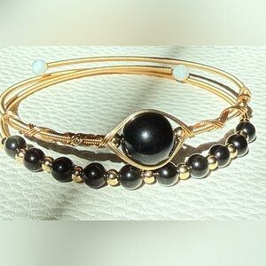 Handmade Gemstone Bangle Bracelet with Genuine Black Obsidian